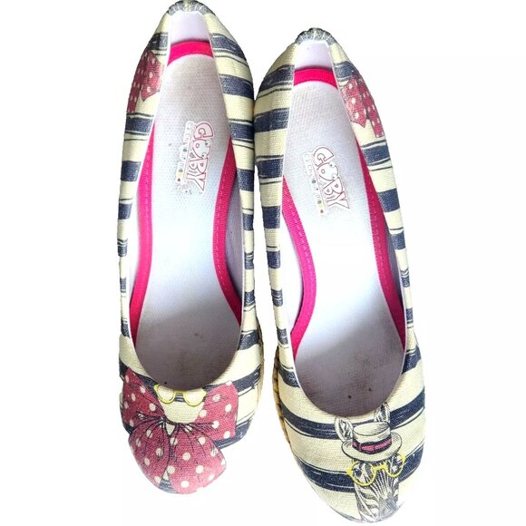 NEW Goby Wedge Heels Striped Zebra Print Rio Catch Your Mood Irregular 8.5 EU 39 - Picture 5 of 9